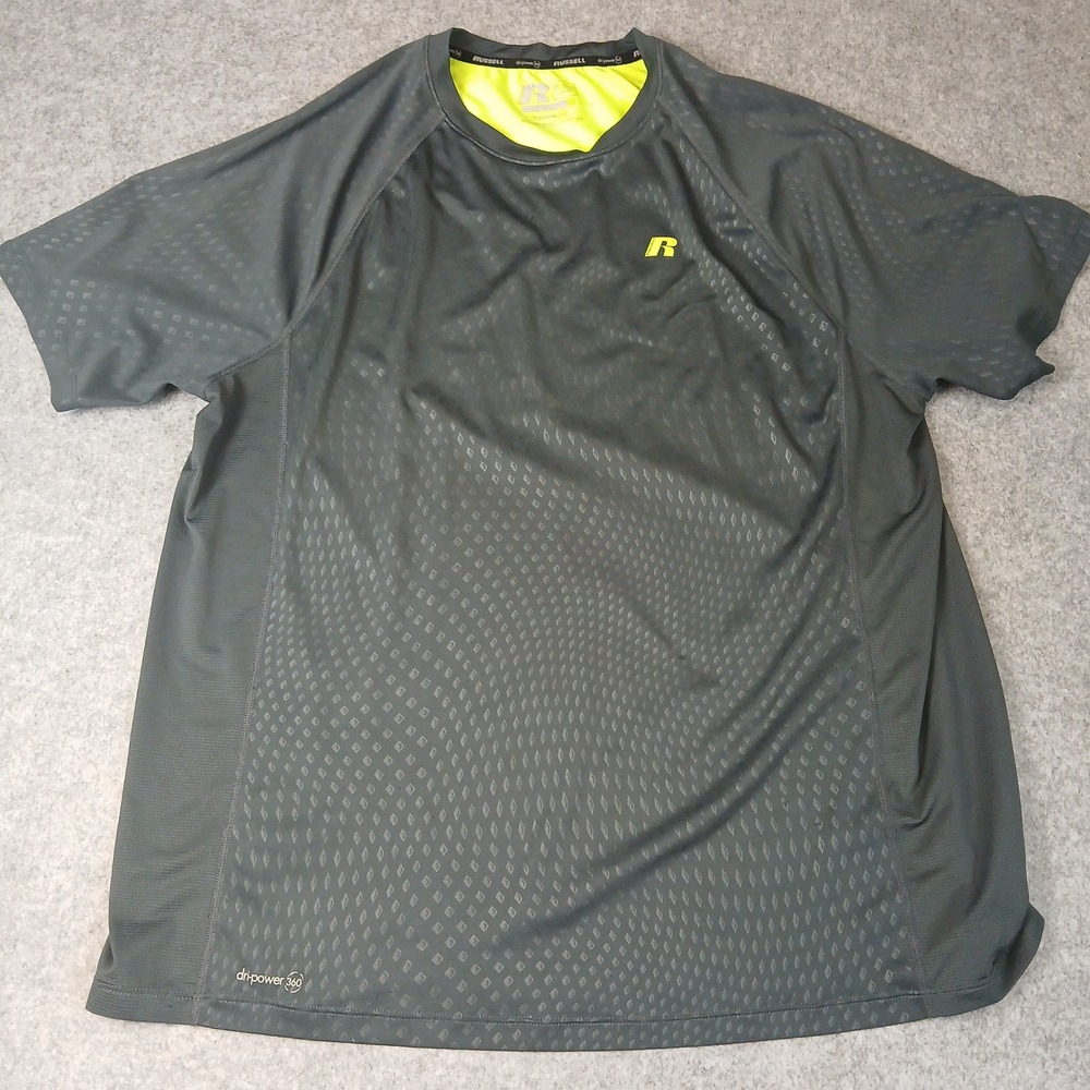Russell Training Shirt Mens XL Greystone Grey Neon Yellow Dri-Power 360 RS26226